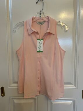 Hedge Sleeveless Collared Button-Front Top in Pale Pink